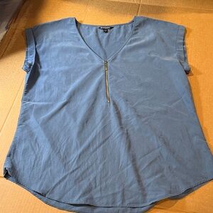 Cyrus Blue V-Neck Blouse with Zipper